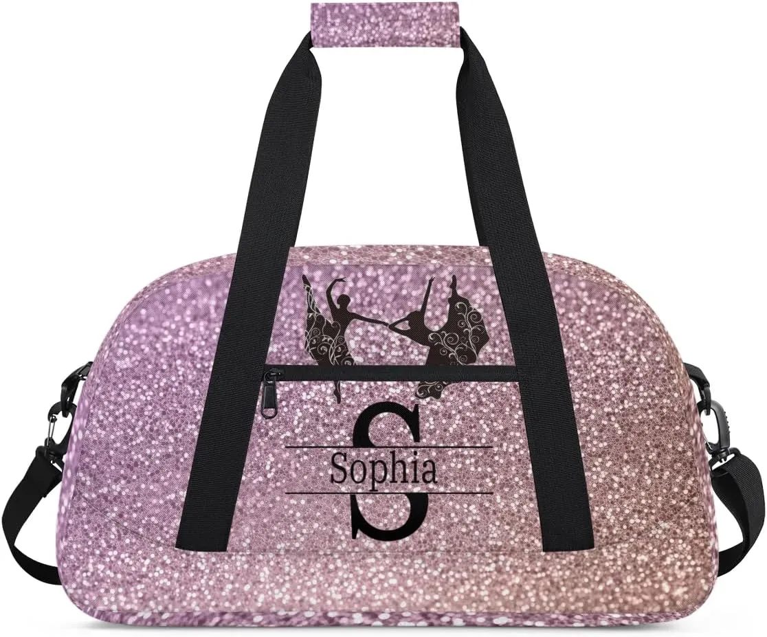Personalized Ballet Bag for Teens, Custom Dance Bag Named Overnight Large Duffel Bag for Practice Gymnastics Ballet Sports Bag, Rustic Dark Pink Bling Bling
