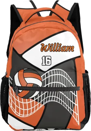 Personalized Custom with Name Volleyball Beautiful Orange Water Casual Daypack for Hiking Sports, 12.2''(L) x 5.9''(W) x 16.5''(H)
