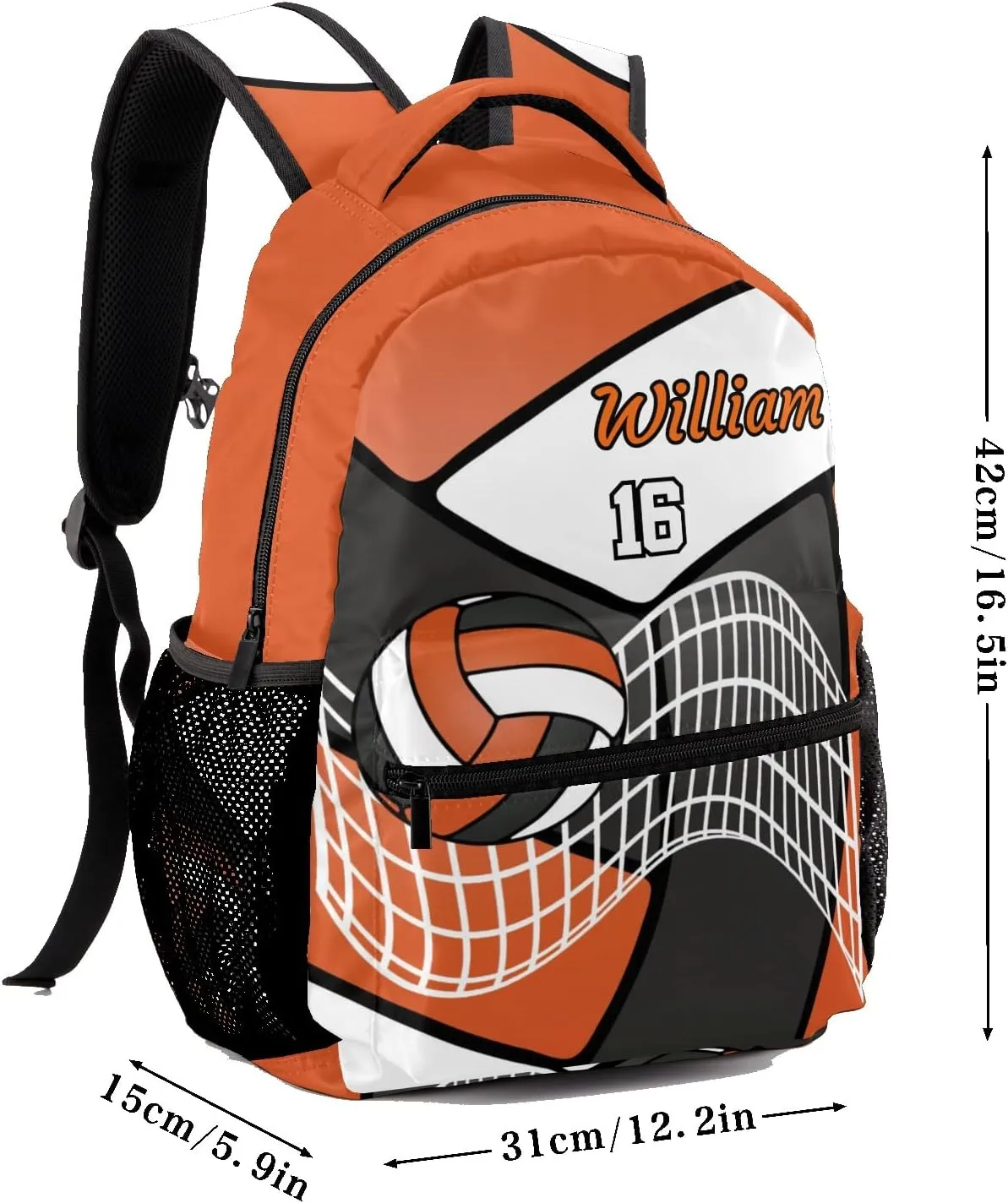Personalized Custom with Name Volleyball Beautiful Orange Water Casual Daypack for Hiking Sports, 12.2''(L) x 5.9''(W) x 16.5''(H)