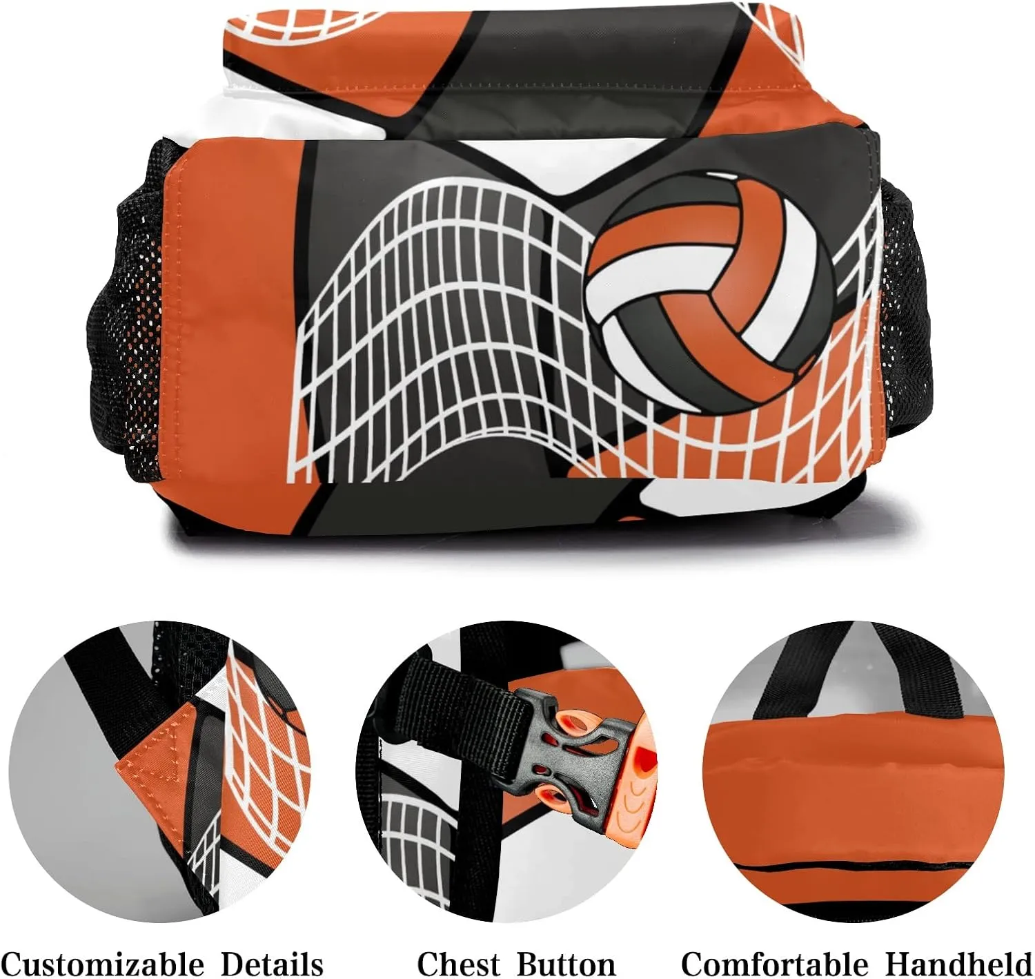 Personalized Custom with Name Volleyball Beautiful Orange Water Casual Daypack for Hiking Sports, 12.2''(L) x 5.9''(W) x 16.5''(H)