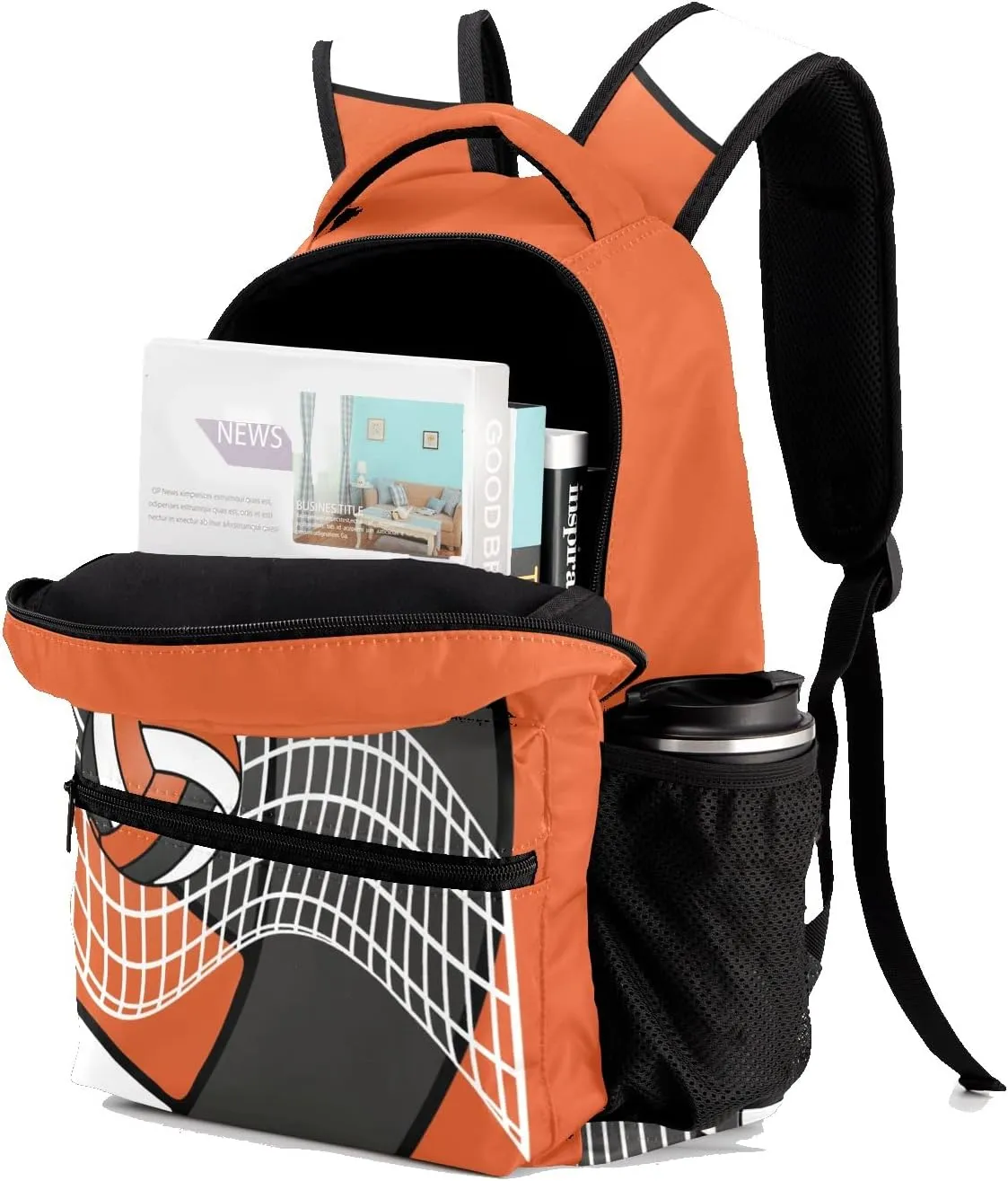 Personalized Custom with Name Volleyball Beautiful Orange Water Casual Daypack for Hiking Sports, 12.2''(L) x 5.9''(W) x 16.5''(H)