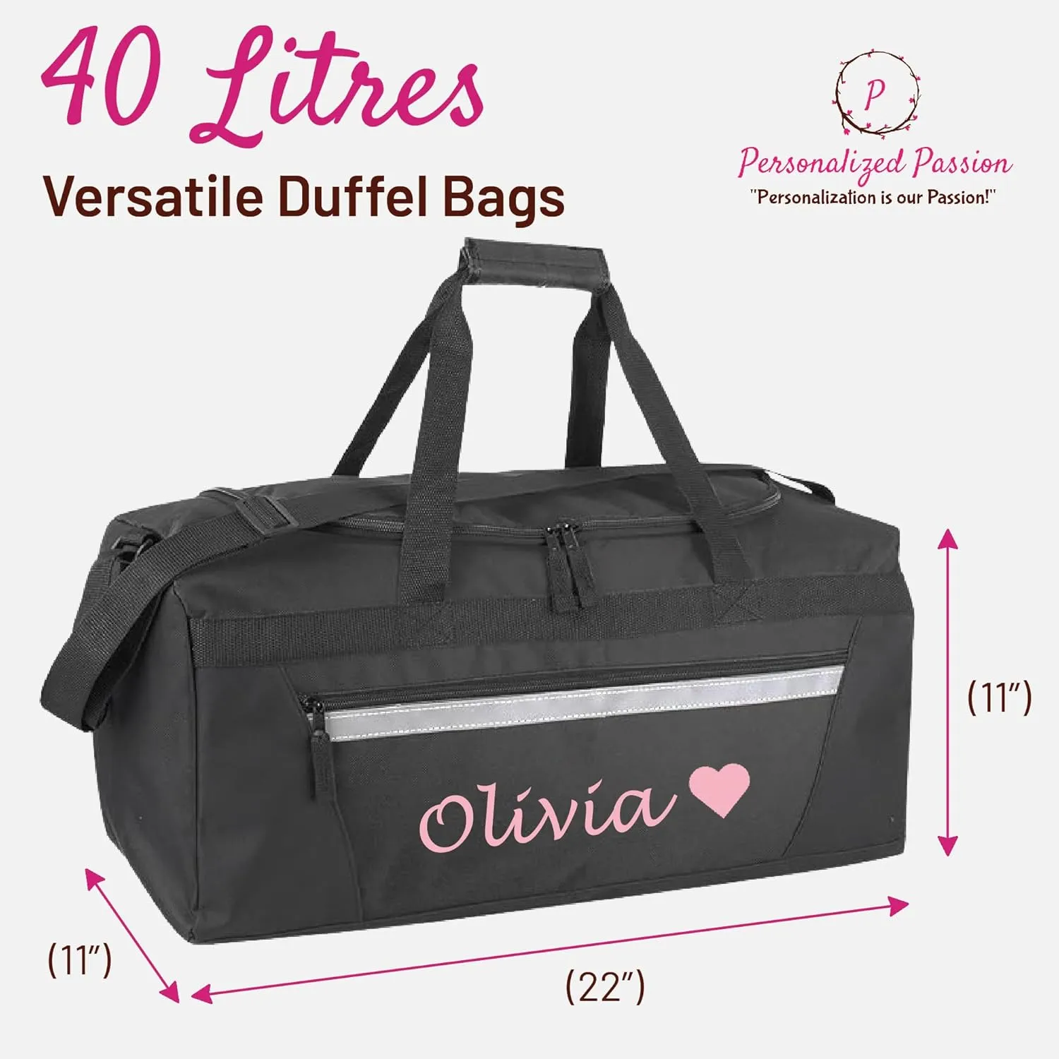 Personalized Passion Duffel Bag for Men and Women - Perfect Sized Water Resistant Travel Duffle - Custom Name Overnight Weekender Bag for Storage - Red