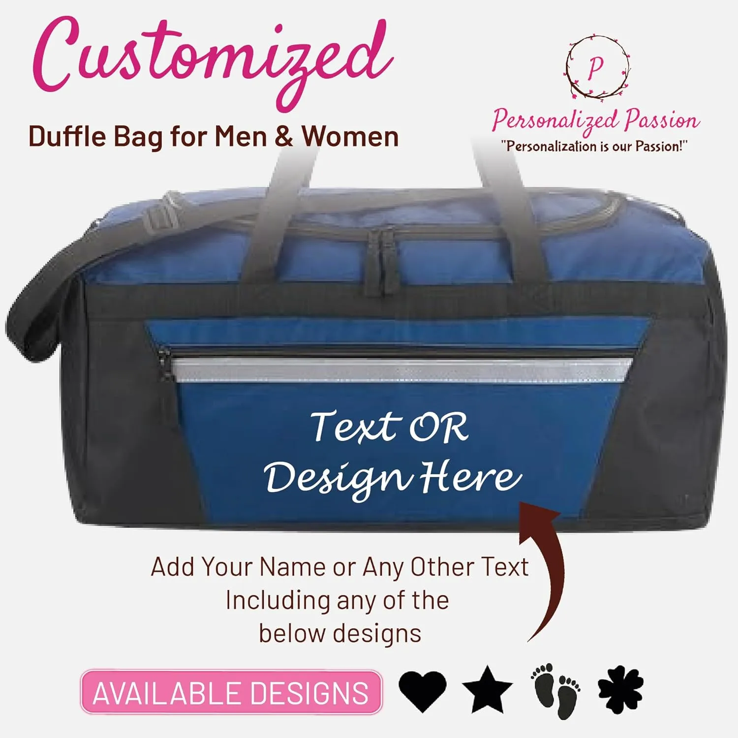 Personalized Passion Duffel Bag for Men and Women - Perfect Sized Water Resistant Travel Duffle - Custom Name Overnight Weekender Bag for Storage - Red