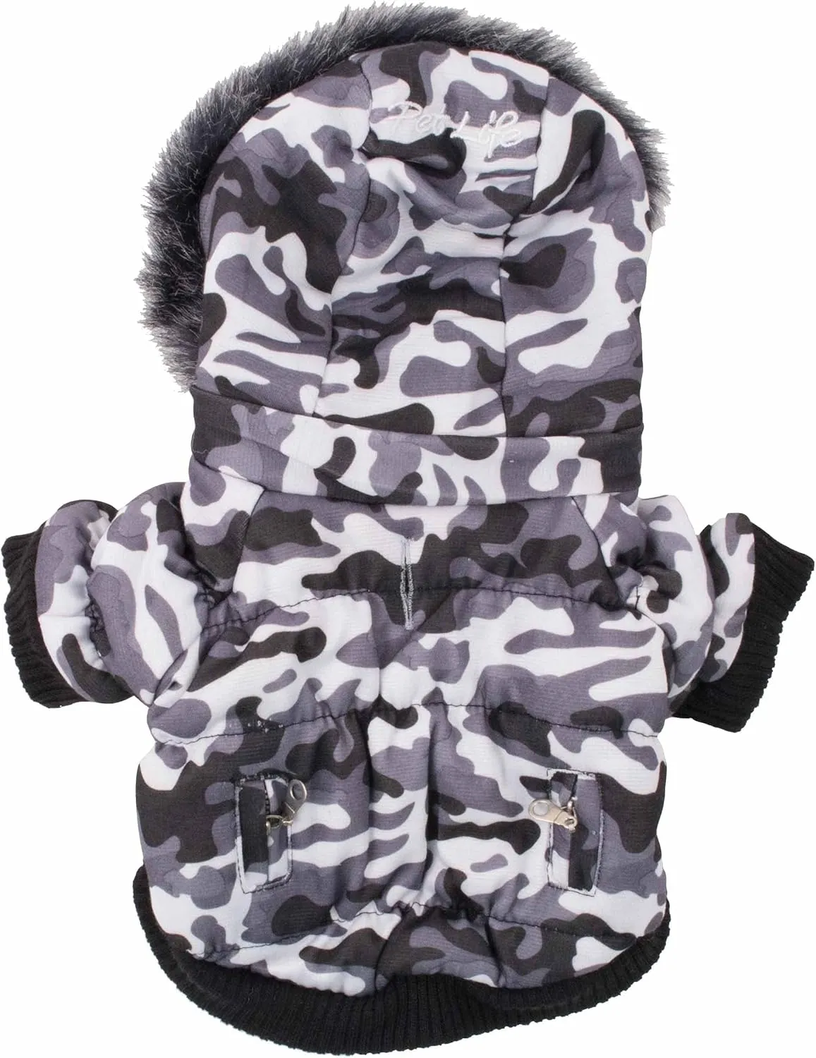 PET LIFE Classic Metallic Fashion Pet Dog Coat Jacket Parka w/ 3M Insulation and Removable Hood, Small, Deer Pattern