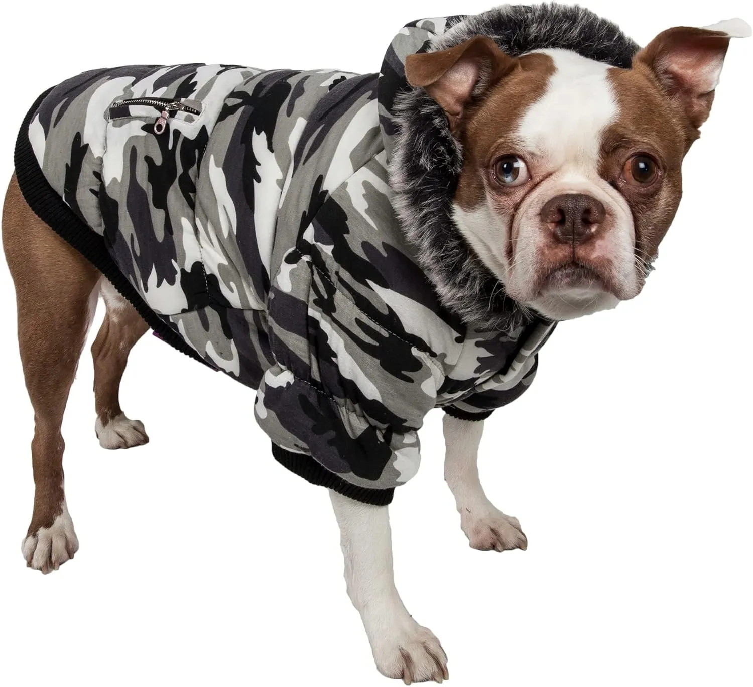 PET LIFE Classic Metallic Fashion Pet Dog Coat Jacket Parka w/ 3M Insulation and Removable Hood, Small, Deer Pattern
