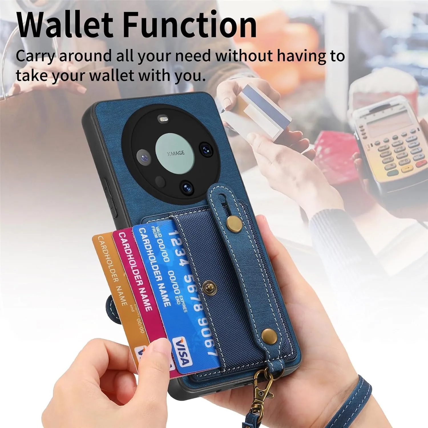 Phone Flip Case Phone Back Protection Case Compatible with Huawei Mate 60 Pro Wallet Case,Shockproof Flip Cover Drop Protective Case with Card Holder, Protective Handbag Flip Cover Wrist Strap phone p