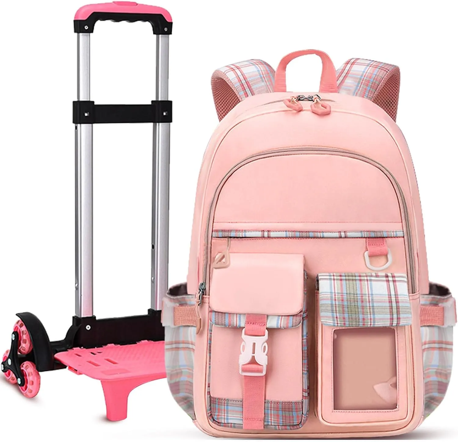 Pink Cute Rolling Backpack for Girls, Rolling Wheeled School Bag for Back-Pack, SchoolBag With Wheels for Girls