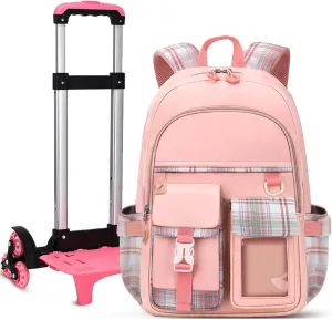 Pink Cute Rolling Backpack for Girls, Rolling Wheeled School Bag for Back-Pack, SchoolBag With Wheels for Girls
