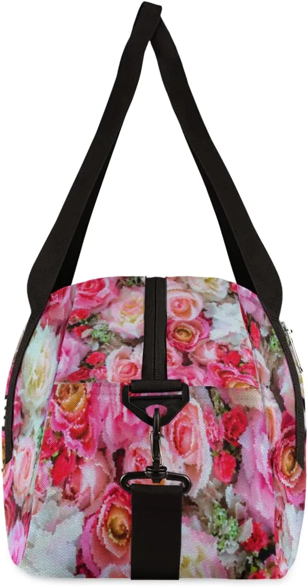 Pink Roses Personalized Kids Duffel Bag for Girls Boys, Roses Debris Custom Name Dance Bag Overnight Small Duffel Bag Carry On Weekend Sports Travel Bag for School Practice Gymnastics Ballet