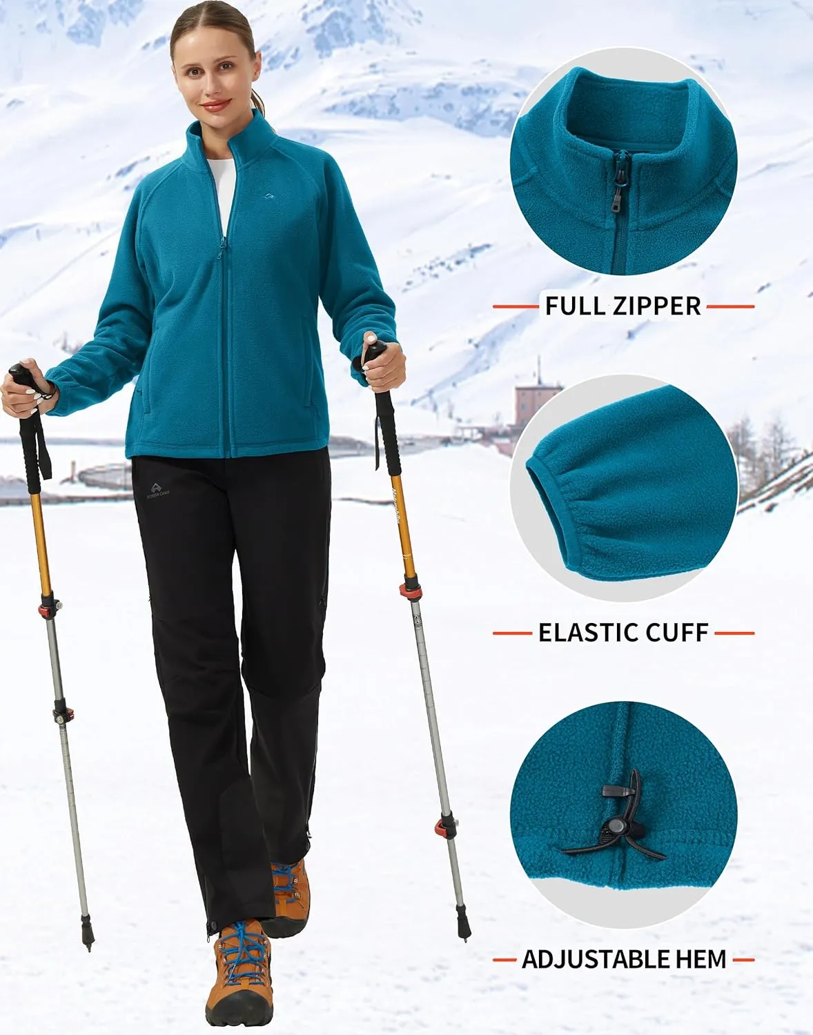 Pioneer Camp Women's Lightweight Fleece Jacket Full Zip Polar Soft Warm Winter Coat Antistatic Outwear with Zipper Pockets