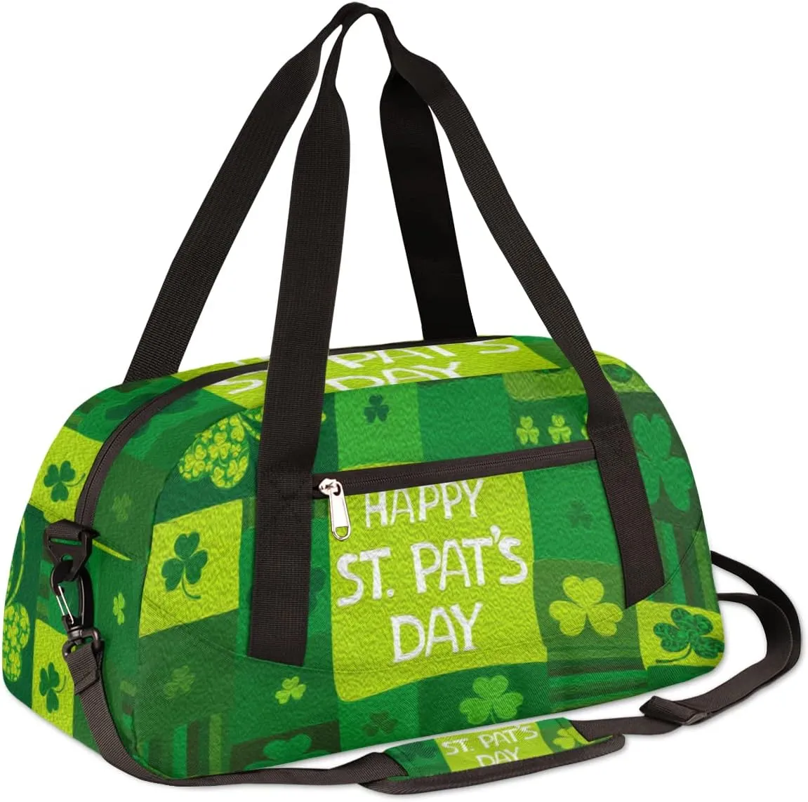 Plaid Happy St Patricks Day Shamrock Kids Duffel Bag for Girls Boys Teens, Shamrock Oil Painting Dance Bag Overnight Small Duffel Bag Carry On Weekend Sports Gym Travel Bag for School Practice Gymnastics Ballet