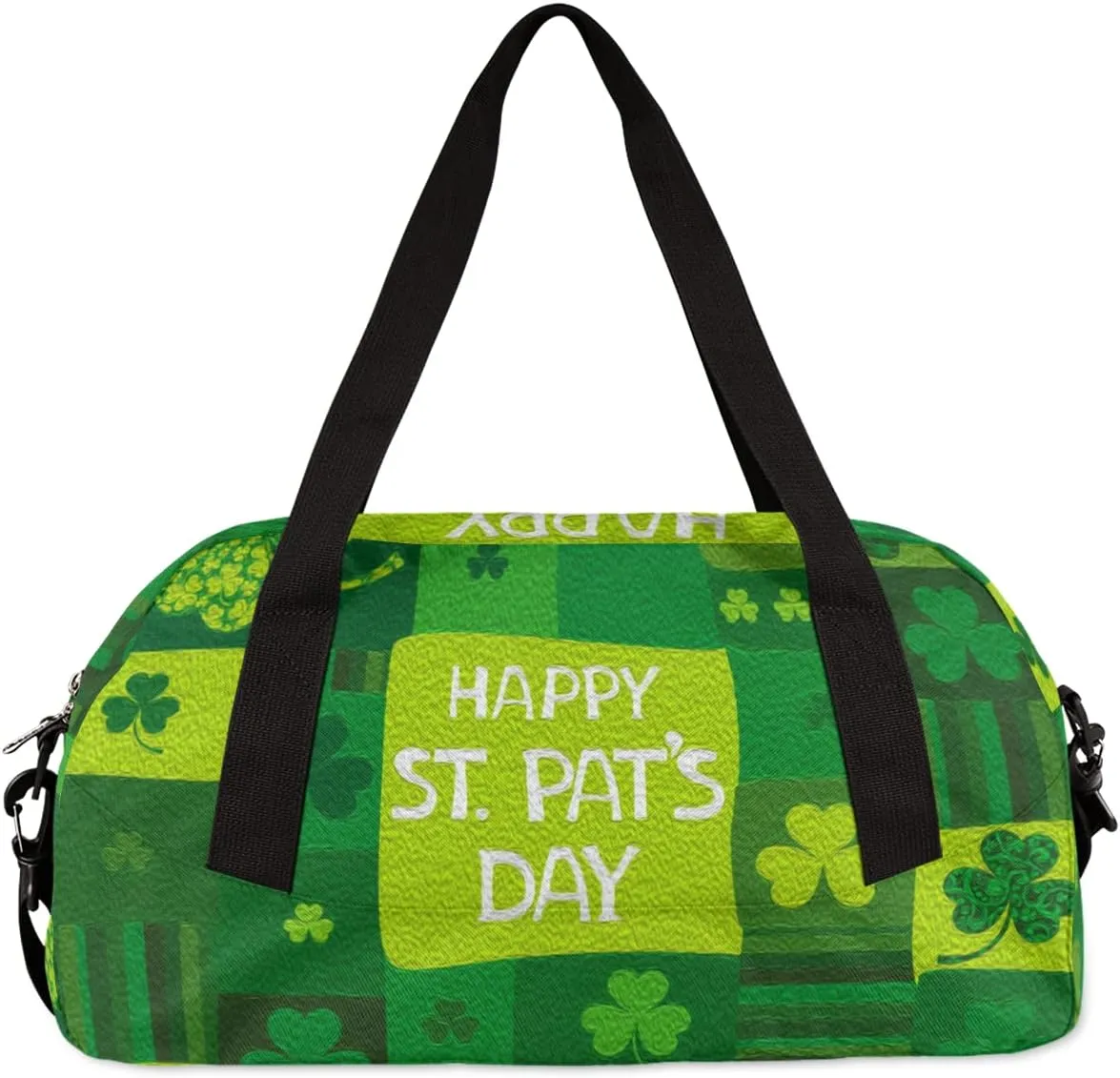 Plaid Happy St Patricks Day Shamrock Kids Duffel Bag for Girls Boys Teens, Shamrock Oil Painting Dance Bag Overnight Small Duffel Bag Carry On Weekend Sports Gym Travel Bag for School Practice Gymnastics Ballet