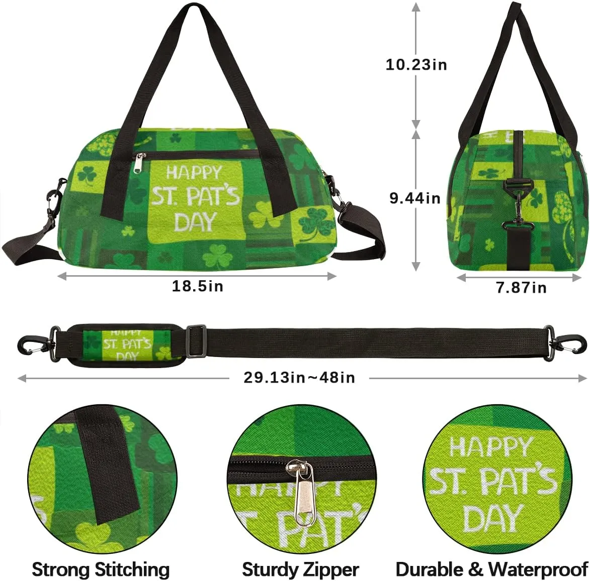 Plaid Happy St Patricks Day Shamrock Kids Duffel Bag for Girls Boys Teens, Shamrock Oil Painting Dance Bag Overnight Small Duffel Bag Carry On Weekend Sports Gym Travel Bag for School Practice Gymnastics Ballet