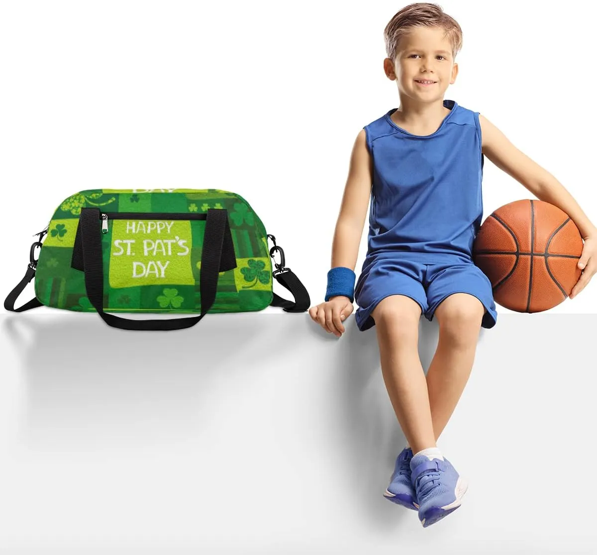 Plaid Happy St Patricks Day Shamrock Kids Duffel Bag for Girls Boys Teens, Shamrock Oil Painting Dance Bag Overnight Small Duffel Bag Carry On Weekend Sports Gym Travel Bag for School Practice Gymnastics Ballet