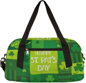 Plaid Happy St Patricks Day Shamrock Kids Duffel Bag for Girls Boys Teens, Shamrock Oil Painting Dance Bag Overnight Small Duffel Bag Carry On Weekend Sports Gym Travel Bag for School Practice Gymnastics Ballet