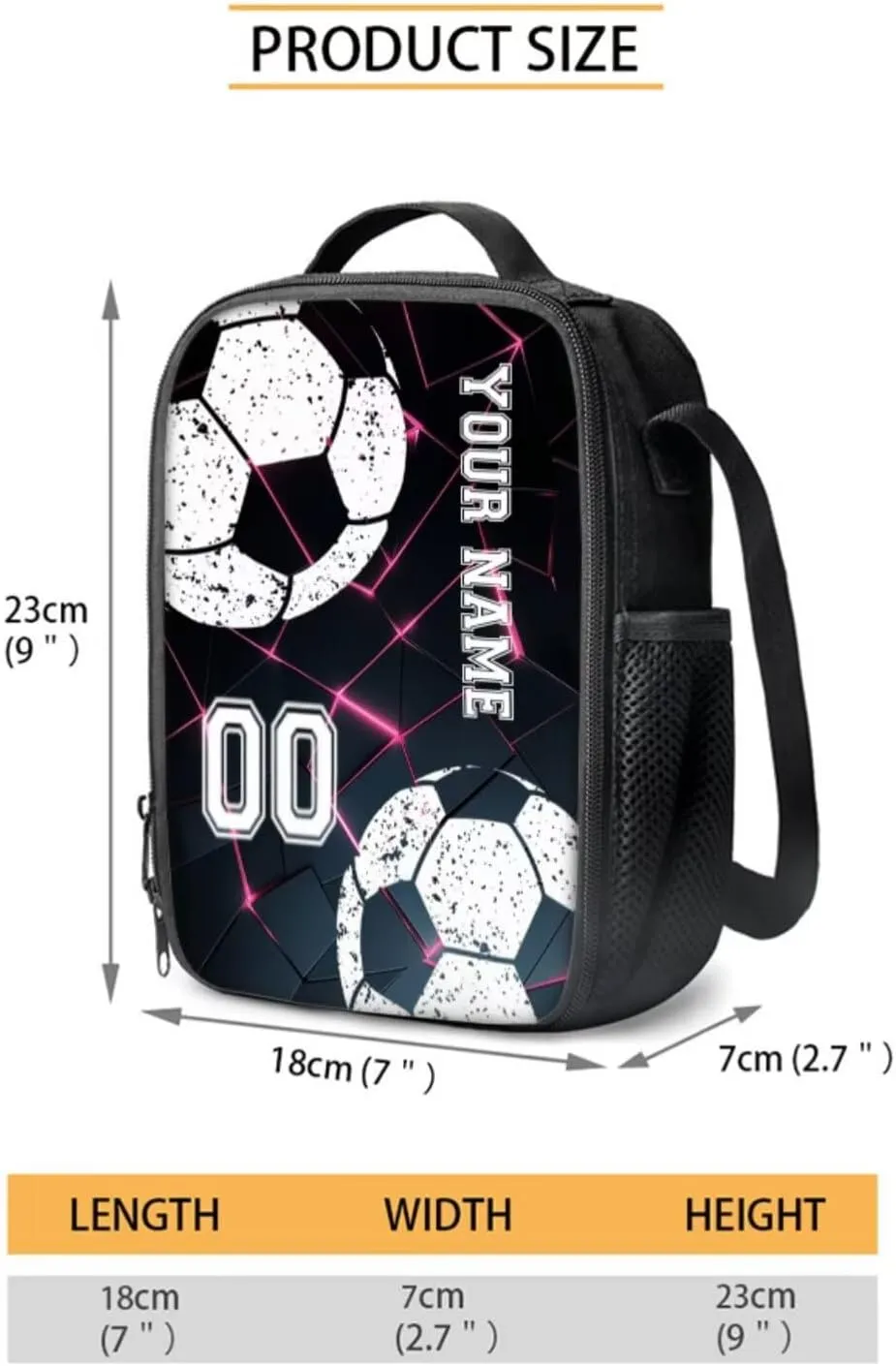 Poceacles 4 PCS School Backpack Sets with Name and Number, Custom Bookbag Athletic Primary Secondary School Rucksack Lunchbag Pencil Case Bottle Bag, Abstract Geometric Pink Black Football Soccer