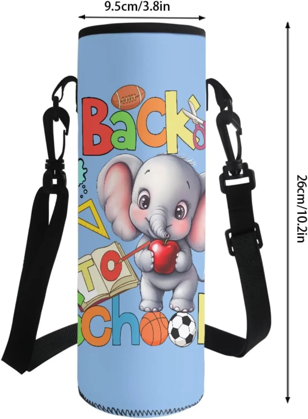 Poceacles Children’s School Backpack Set of 4 Contains Backpack Lunch Box Bag Pencil Case Water Bottle Carrier for Primary Junior Middle School, Baby Elephant Book Stationery Back to School Blue