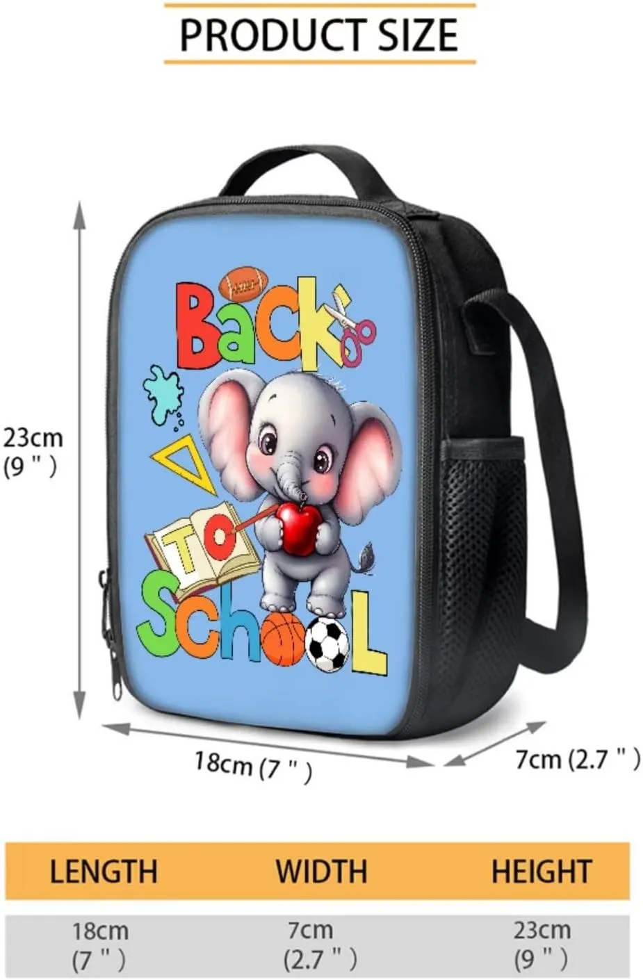 Poceacles Children’s School Backpack Set of 4 Contains Backpack Lunch Box Bag Pencil Case Water Bottle Carrier for Primary Junior Middle School, Baby Elephant Book Stationery Back to School Blue