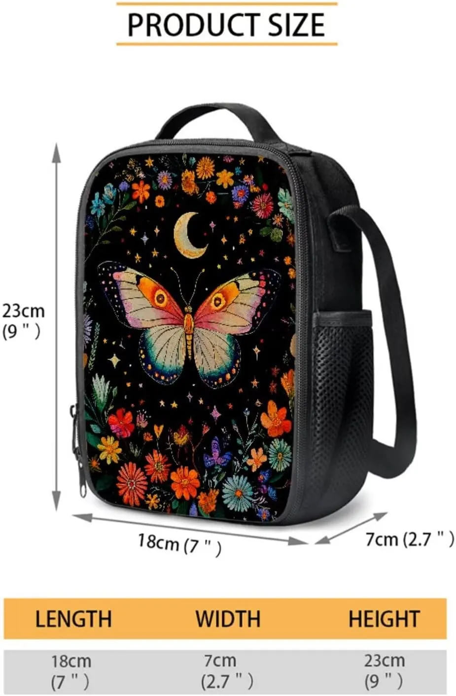Poceacles Kids Backpack Set, 4 Pieces School Bag Sets with Pencil Pouch Lunch Bag Water Bottle Carrier, Multicolour Childrens Stationery Organizer for Girls Boys, Butterfly Moon Star Floral