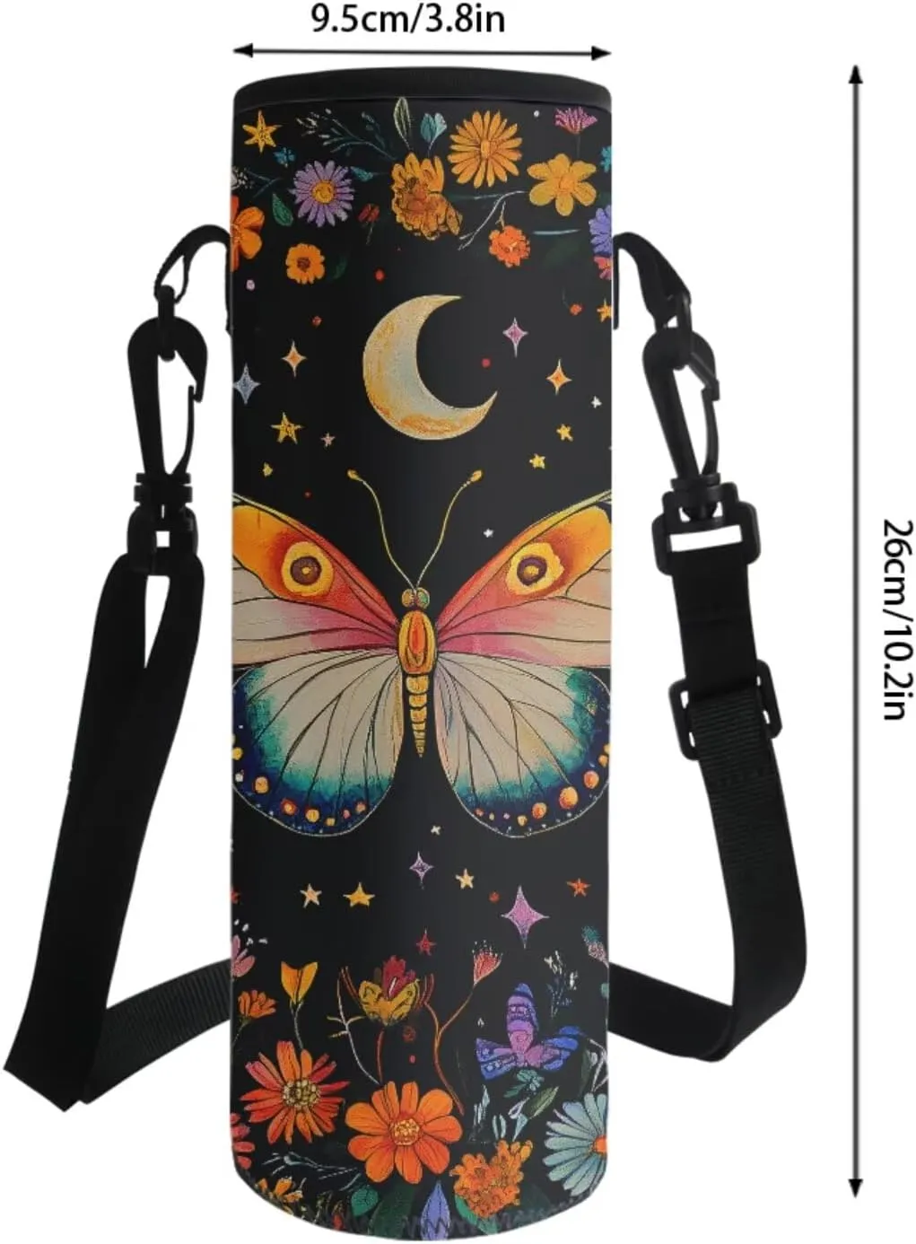 Poceacles Kids Backpack Set, 4 Pieces School Bag Sets with Pencil Pouch Lunch Bag Water Bottle Carrier, Multicolour Childrens Stationery Organizer for Girls Boys, Butterfly Moon Star Floral