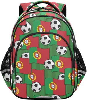Portugal Flags Soccer Balls Backpack for Kids Elementary School Bag Boys Girls Bookbag Travel Backpack Daypack