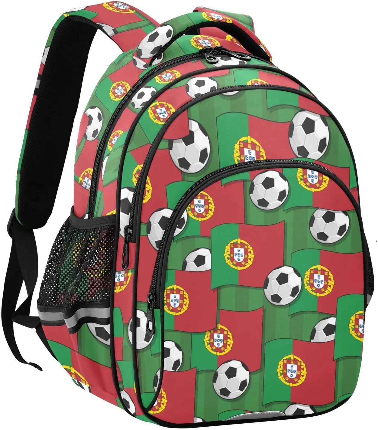 Portugal Flags Soccer Balls Backpack for Kids Elementary School Bag Boys Girls Bookbag Travel Backpack Daypack