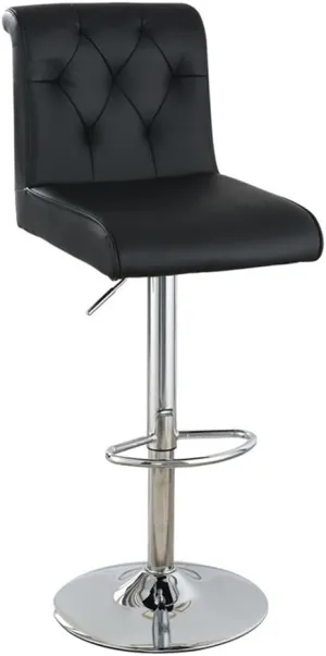 Poundex Adjustable Height & Swivel Barstool in Black Faux Leather (Set of 2)
