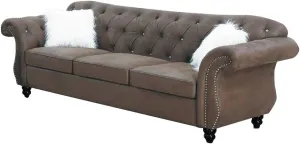 Poundex Dark Coffee Leatherette 3-Seater Button Tufted Sofas