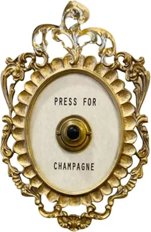 Press for Champagne Button - Mini Door Ring Bell, Themed Decor Wall Plaque Ornament Gift for Party, Christmas, Home, Bedroom, Hotel