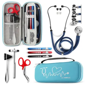 Primacare KB-9397-BL Stethoscope Case, Supplies Included, Blue with Multiple Compartments, Portable and Lightweight First Aid Kit Bag with Vital Medical Supplies, Nursing Accessories for Nurses