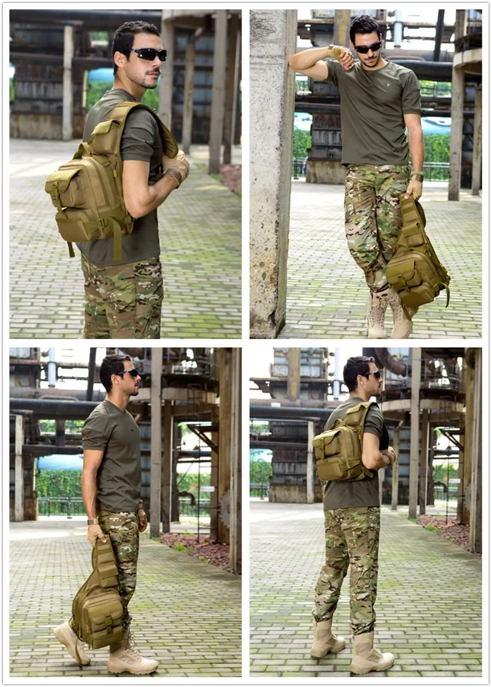 Protector Plus UNISTRENGH Tactical Military Daypack Sling Chest Pack Bag Molle Laptop Backpack Large Shoulder Bag Crossbody Duty Gear For Hunting Camping Trekking (Wolf Brown)