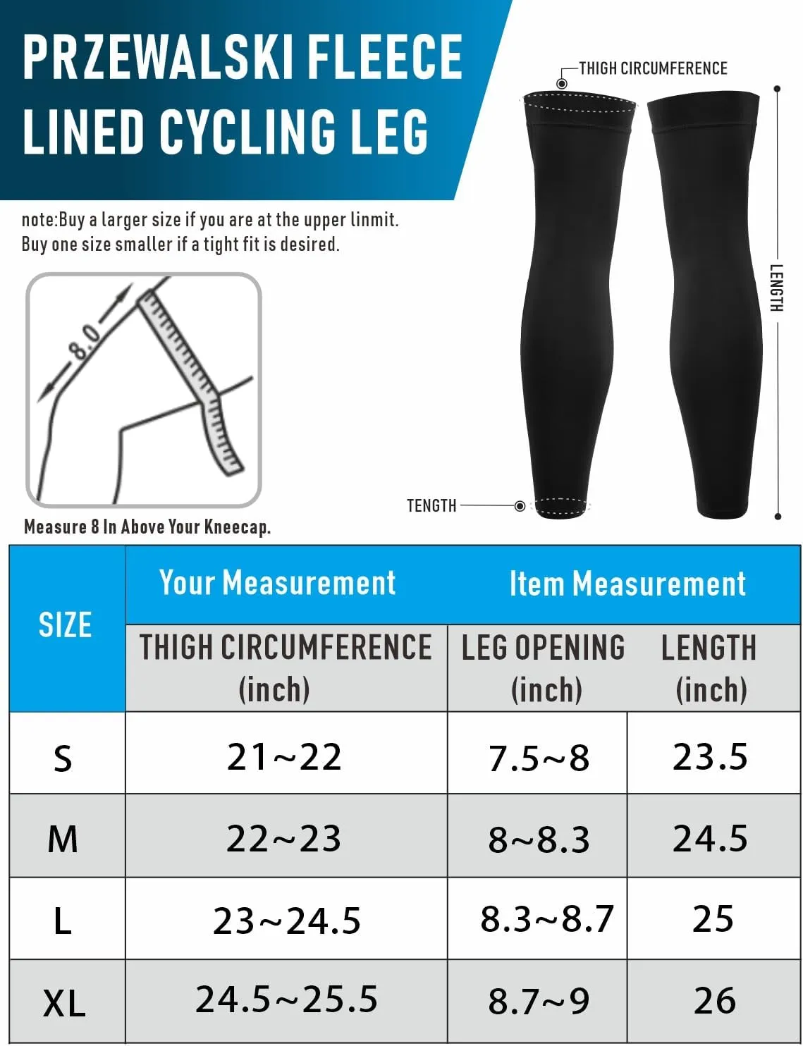 Przewalski Cycling Leg Warmers Fleece Lined Thermal Long Leg Sleeves Biking Bicycle Leg Warmers