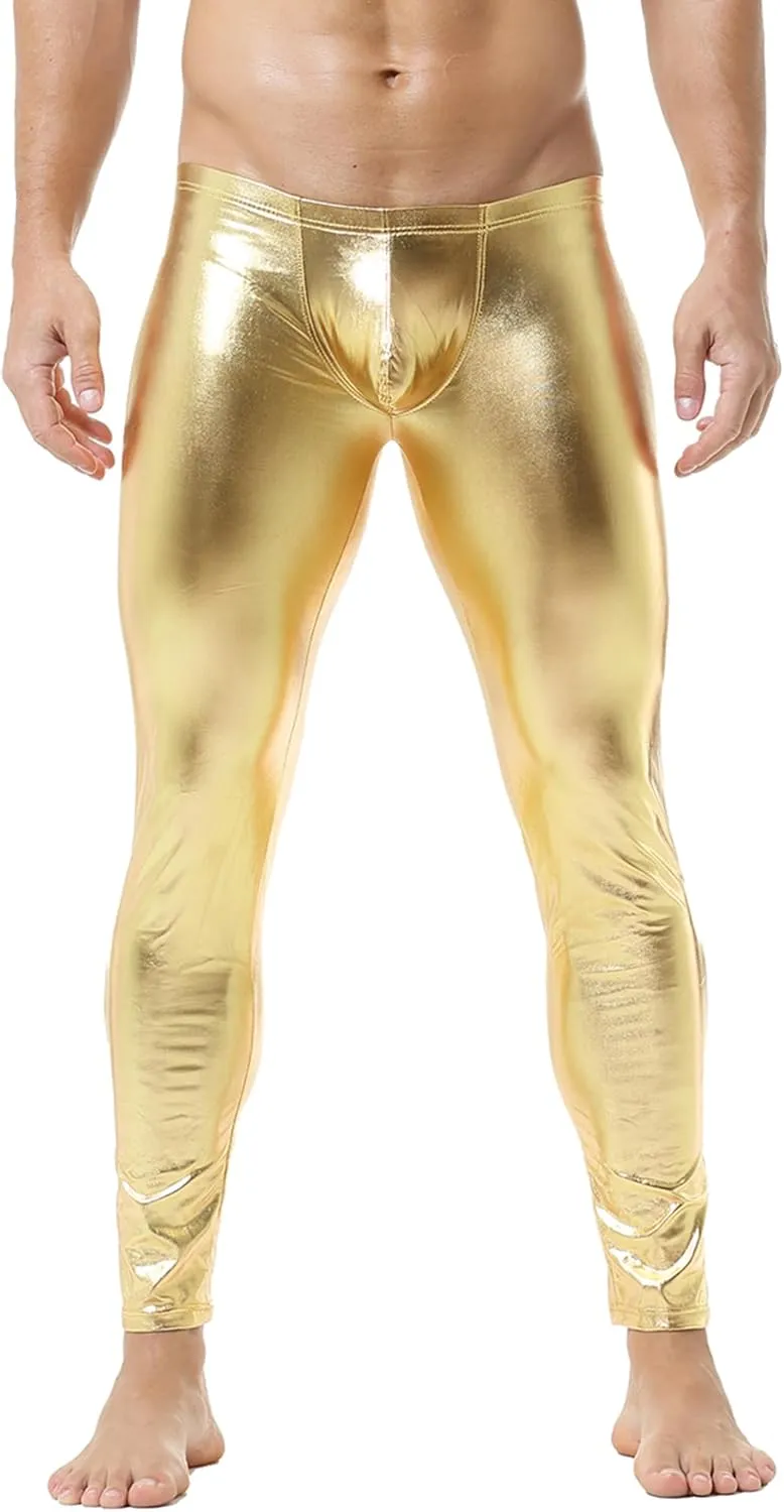 QiaTi Men's Tight Pants Faux Leather Men Leggings Long Trousers PU Skinny Slim Pants Club Dance