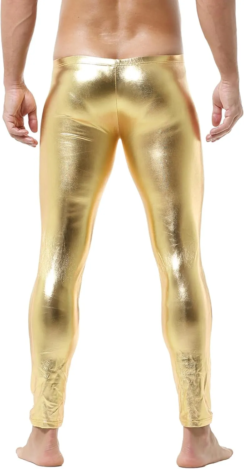 QiaTi Men's Tight Pants Faux Leather Men Leggings Long Trousers PU Skinny Slim Pants Club Dance