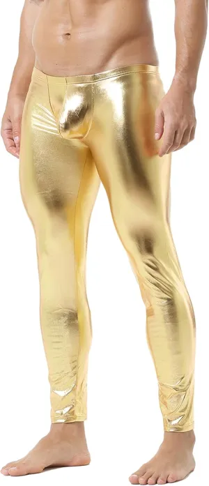 QiaTi Men's Tight Pants Faux Leather Men Leggings Long Trousers PU Skinny Slim Pants Club Dance