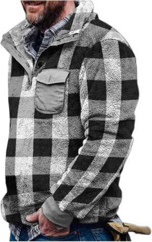 Quilted Lined Flannel Shirt Jacket for Men Hooded Zipper Pocket Long Sleeve Shirt Patchwork Flannel Shirt for Men