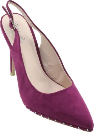 Qupid Women's Vava-02AX Faux Suede Pointed Toe Sling Back Dress High Heels (7, Violet)