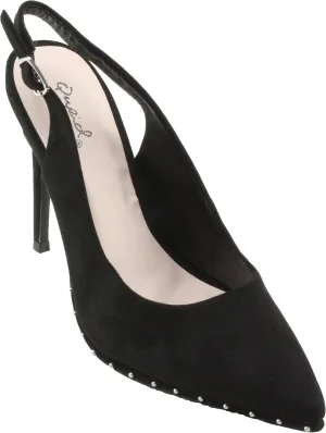 Qupid Women's Vava-02AX Faux Suede Pointed Toe Sling Back Dress High Heels (9, Black)