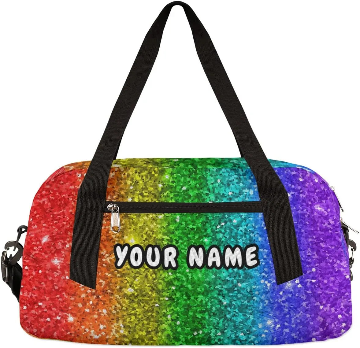 Rainbow Personalized Kids Duffel Bag for Girls Boys, Rainbow Debris Custom Name Dance Bag Overnight Small Duffel Bag Carry On Weekend Sports Travel Bag for School Practice Gymnastics Ballet