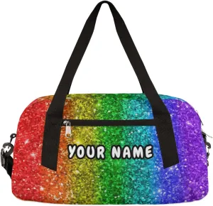 Rainbow Personalized Kids Duffel Bag for Girls Boys, Rainbow Debris Custom Name Dance Bag Overnight Small Duffel Bag Carry On Weekend Sports Travel Bag for School Practice Gymnastics Ballet