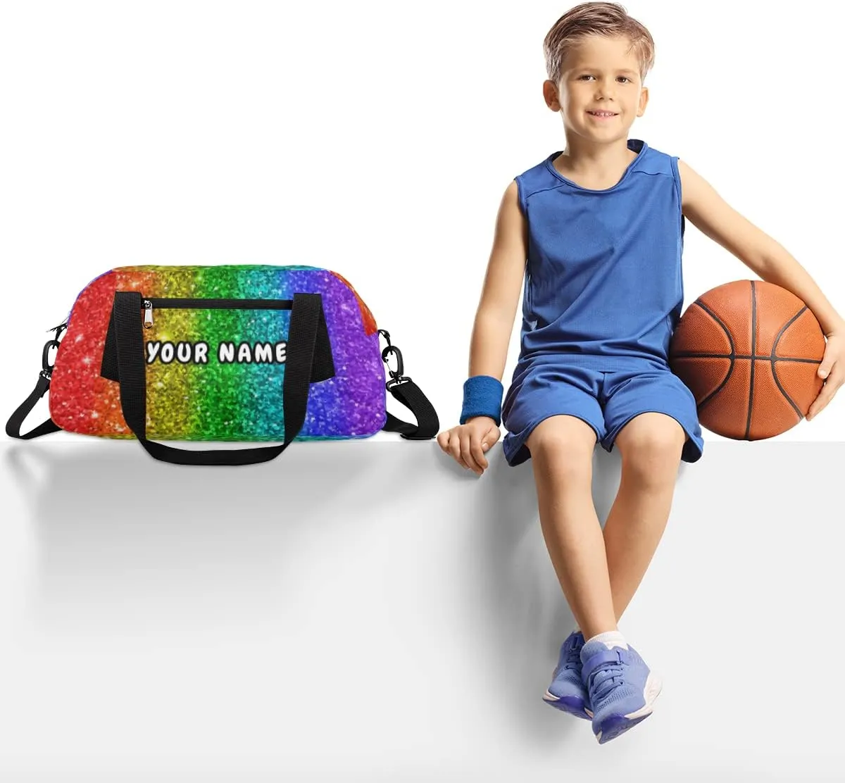 Rainbow Personalized Kids Duffel Bag for Girls Boys, Rainbow Debris Custom Name Dance Bag Overnight Small Duffel Bag Carry On Weekend Sports Travel Bag for School Practice Gymnastics Ballet