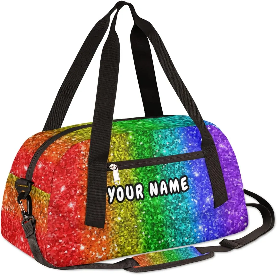 Rainbow Personalized Kids Duffel Bag for Girls Boys, Rainbow Debris Custom Name Dance Bag Overnight Small Duffel Bag Carry On Weekend Sports Travel Bag for School Practice Gymnastics Ballet