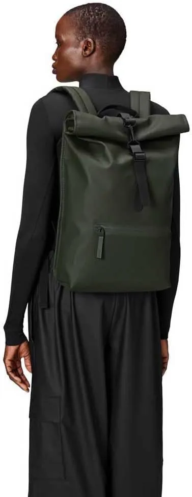 RAINS Rolltop Rucksack -Backpack - Waterproof Backpack for Women and Men - Rucksack for Travel and Work (Green)
