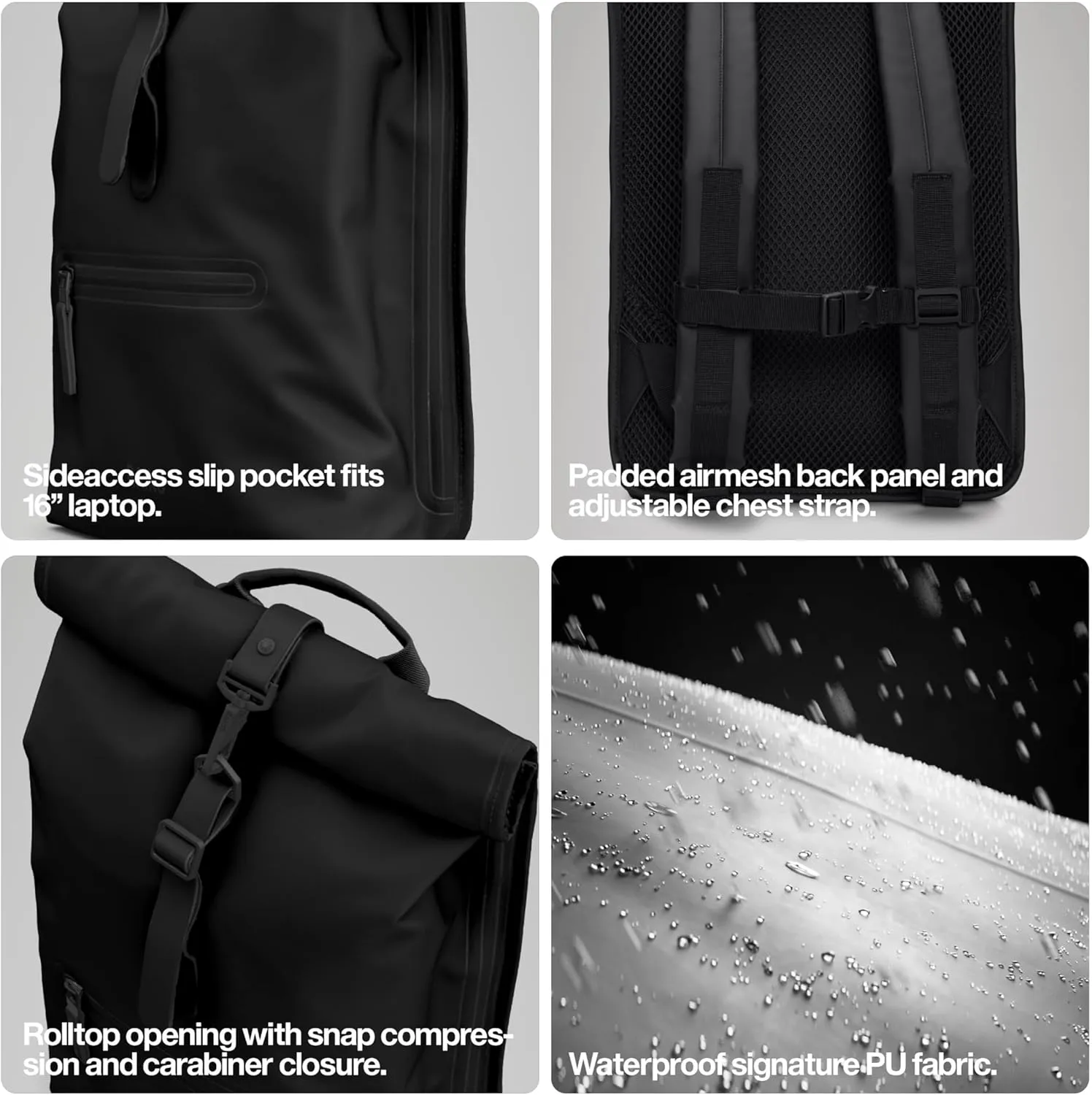 RAINS Rolltop Rucksack -Backpack - Waterproof Backpack for Women and Men - Rucksack for Travel and Work (Green)