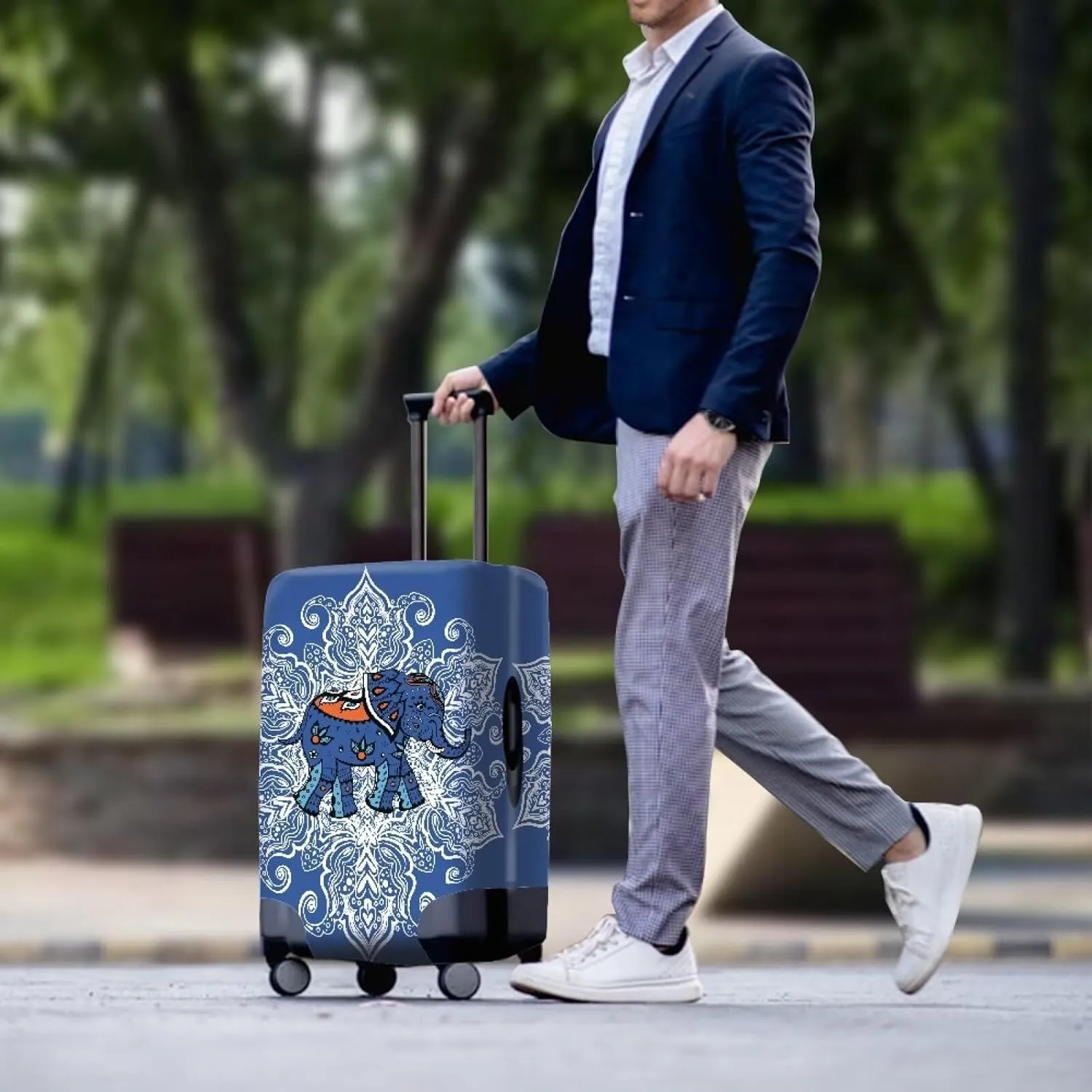 Reusable Zipper Suitcase Cover, Fashion Suitcase Protective Covers Anti-Theft & Acratchproof Waterproof for Luggage Travel Cases Elephant