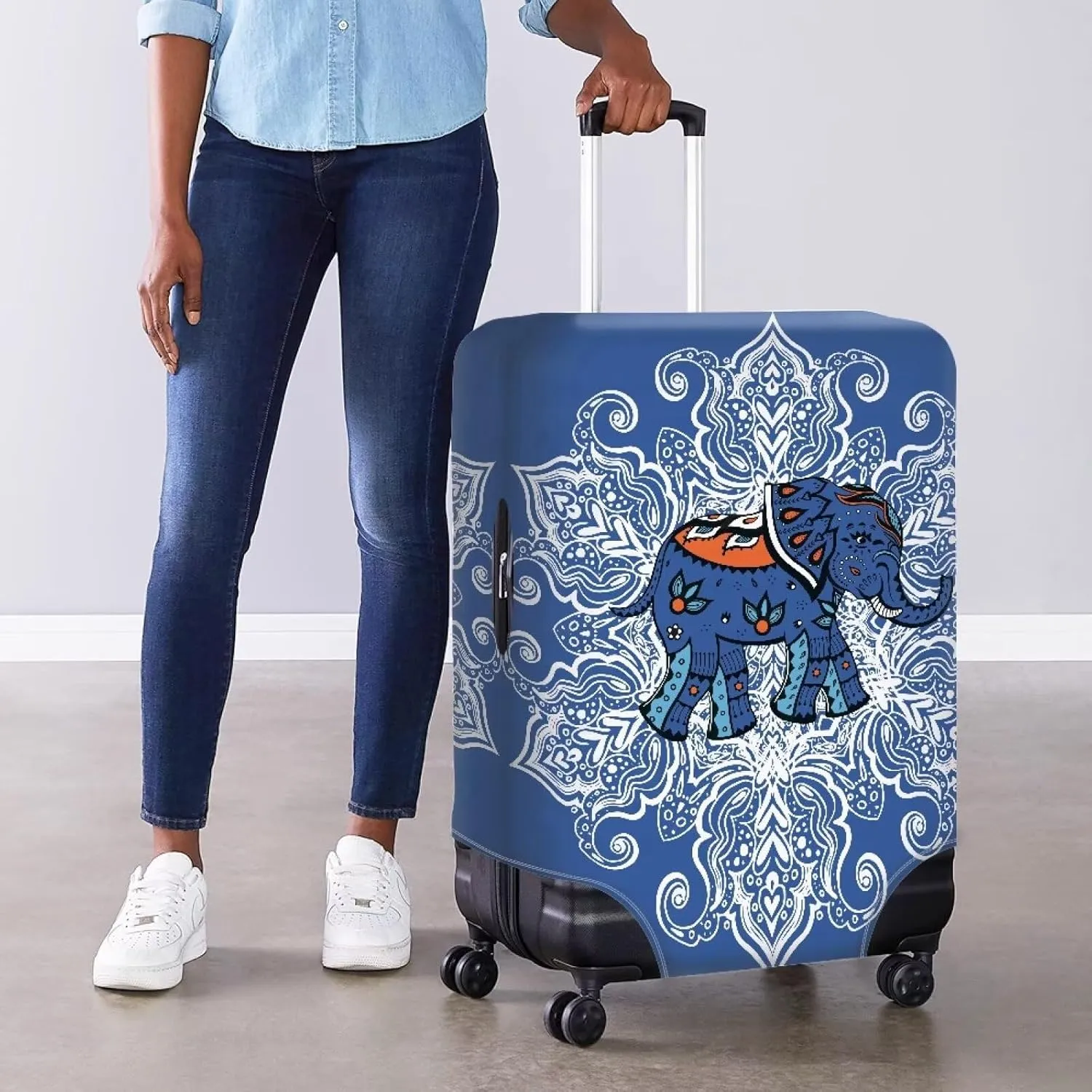 Reusable Zipper Suitcase Cover, Fashion Suitcase Protective Covers Anti-Theft & Acratchproof Waterproof for Luggage Travel Cases Elephant