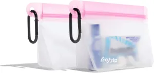 (re)zip On-the-Go Stand Up Clip-On Bags with 2 Carabiners, 2-Pack Pink - Reusable Bags | Travel-Ready, Leakproof, Airtight Seal, Water-Resistant, Food Grade & BPA Free