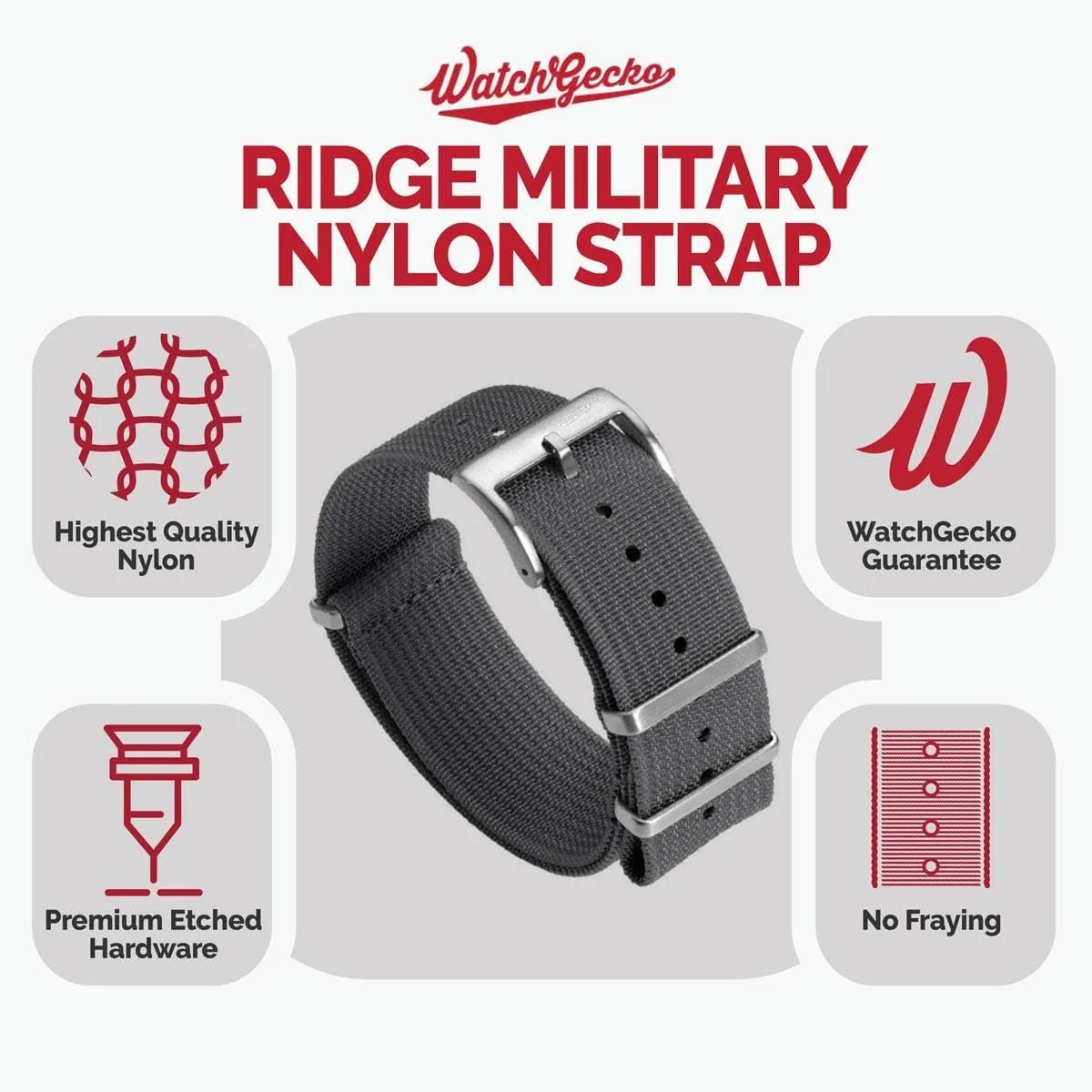 Ridge Military Nylon Watch Strap. Nylon Mens Replacement Watch Strap. Rugged, Quick-Drying and Secure Wristwatch Strap for Outdoor Activities - 18mm, 19mm, 20mm, 21mm, 22mm, 24mm