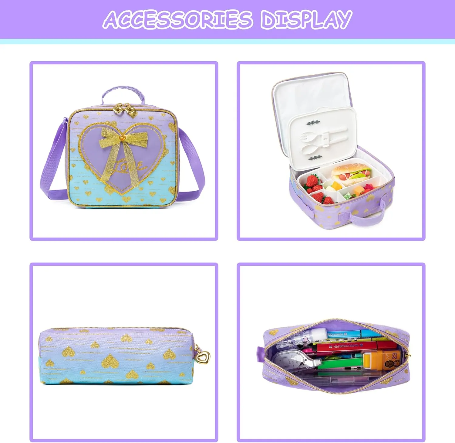 Rolling Backpack for Girls Backpack with Wheels Wheeled School Backpack for Girls with Lunch Bag Pencil Case Kids Suitcase for Girls 3 in 1 Kids Luggage with Wheels Back to School Supplies