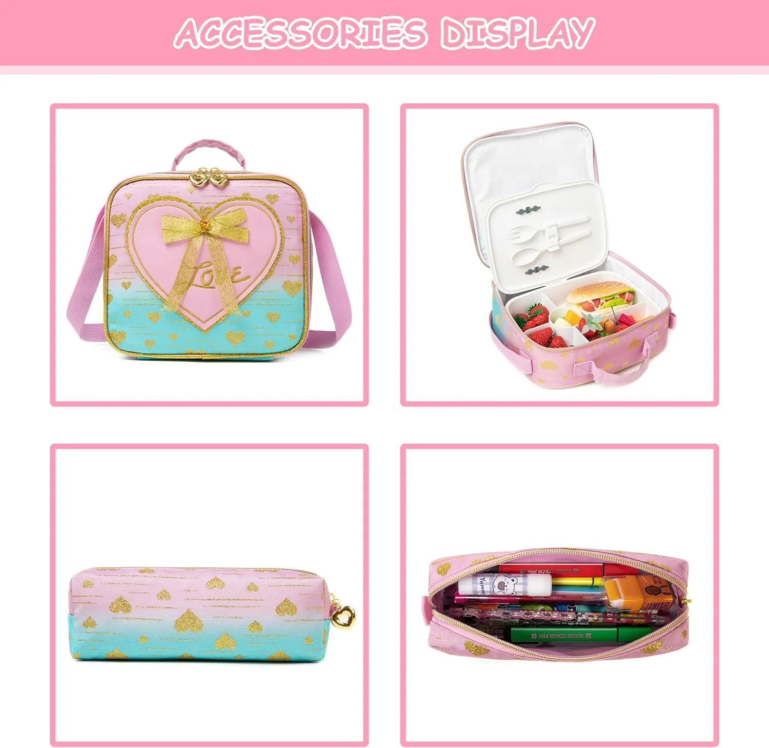 Rolling Backpack for Girls Backpack with Wheels Wheeled School Backpack for Girls with Lunch Box Set Kids Suitcase for Elementary 3 in 1 Kids Luggage with Wheels Back to School Supplies
